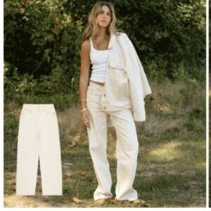 Parke Baggy Fit Jeans 100% Cotton Cream Straight Leg 29